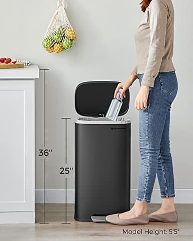 SONGMICS Trash Can with Lid, 8 Gallon Garbage Can, Stainless Steel Small Waste Bin with Step Pedal and Inner Bucket, Soft Close, Kitchen, Black ULTB102B01 - Image 8