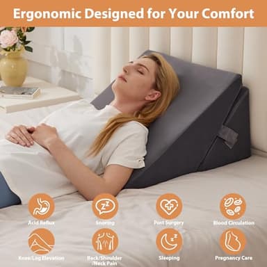 BIEEZZK Wedge Pillow, 9&12” Adjustable Bed Wedge Pillow for Sleeping, Triangle Pillow for Back Pain Relief, Memory Foam Pillow Wedge for Post Surgery, Acid Reflux and Snoring, GERD, Grey - Image 7