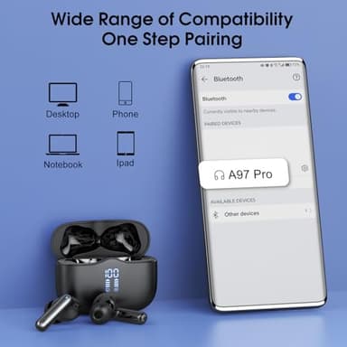 Wireless Earbuds, 2025 Bluetooth 5.4 Headphones in Ear with Stereo Deep Bass, 40H Bluetooth Ear Buds with 4 ENC Noise Cancelling Mics, IP7 Waterproof Earphones Hands-Free Calls Dual LED Display USB-C - Image 7