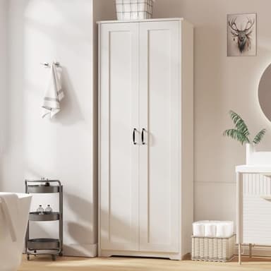Teekyooly 70" Tall Storage Pantry Cabinet, Bathroom Floor Organizer Storage Cabinet with 2 Doors and 6 Adjustable Shelves, Standing Utility Cabinet for Dining Room, Food Storage and Kitchen, White - Image 2