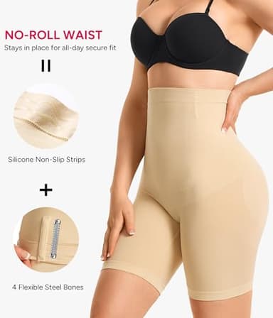 Nebility Tummy Control Shapewear for Women Butt Lifting Shapewear High Waist Body Shaper Shorts Seamless Thigh Slimmer(Beige,Medium) - Image 3