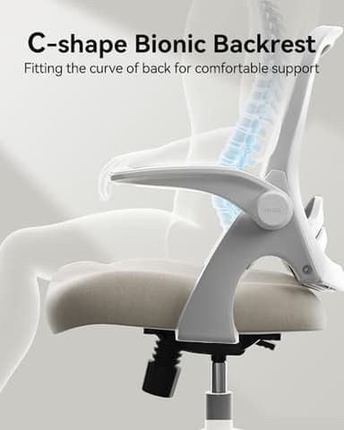 Hbada Office Desk Chair with Flip-Up Armrests and Saddle Cushion, Ergonomic Office Chair with S-Shaped Backrest, Swivel, Mesh, Grey - Image 9