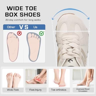 somiliss Wide Toe Box Shoes for Women Microfiber Leather Suede Patchwork Non-Slip Casual Walking Shoes Comfortable Gym Tennis Running Shoes Workout Womens Fashion Sneakers Beige - Image 2