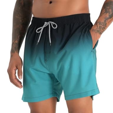 zeetoo Mens Swim Trunks with Compression Liner 5.5" Inseam Shorts Bathing Suit Quick Dry Swimsuit Gradient-Green M - Image 4