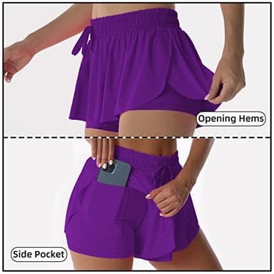 Flowy Athletic Shorts for Women Running Tennis Butterfly Shorts Girls 2-in-1 Double Layer Quick-Drying Comfy Shorts (Violet Purple, Medium) - Image 3