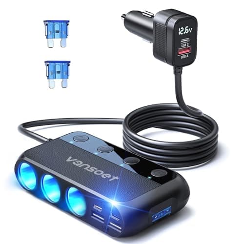 9 in 1 Cigarette Lighter Splitter: vansoet 158w 3 Socket Cigarette Lighter Adapter with Dual PD30W and QC3.0 DC Cigarette Outlet Car Charger Independent Switches, LED Voltmeter, Plug Outlet 12V/24V - Image 1