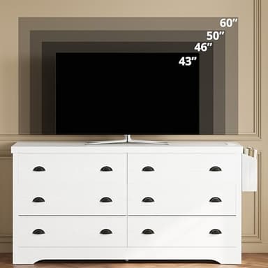 LIKIMIO Dresser for Bedroom 6 Drawer with Charging Station, TV Stand Storage Chest of Drawers for Living Room Hallway Entryway, MDF Board, 59 Inches White - Image 8