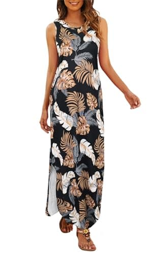 Hount Maxi Dresses for Women 2025 Floral Print Hawaiian Summer Long Dresses with Pockets L - Image 1