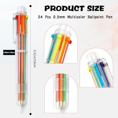 24 Pack Multicolor Pen 0.5mm 6-in-1 Multicolor Ballpoint Retractable Colored Pens for School Office Supplies Birthday Party Favors for Kids Students Christmas Gift Stocking Stuffers for Teachers - Image 2
