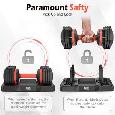 55LB Adjustable Dumbbell Set (15-55LB Per Dumbbell) - 110LB Total Weight Pair with Anti-Slip Handles, Space Saving Home Gym Equipment for Strength Training - Image 4
