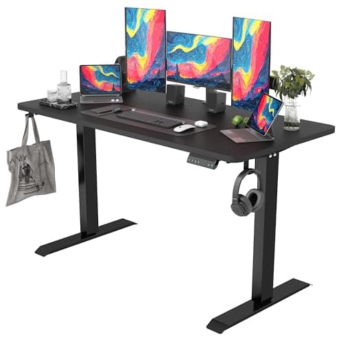 Monomi Electric Height Adjustable Standing Desk, 55x24 Inches, Ergonomic Home Office Sit/Stand Up Desk (Black Steel Frame/Black Top) - Image 1