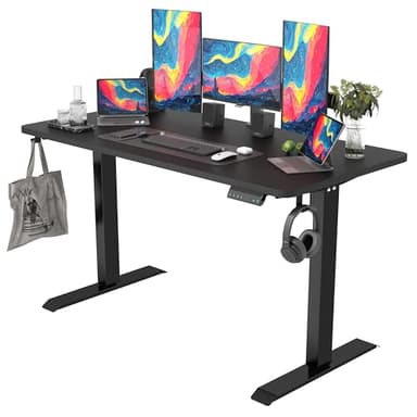 Monomi Electric Height Adjustable Standing Desk, 55x24 Inches, Ergonomic Home Office Sit/Stand Up Desk (Black Steel Frame/Black Top) - Image 1
