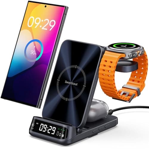 Wireless Charging Station for Samsung, 3 in 1 Wireless Charger for Samsung S25/S24/S23/Z Flip/Z Fold, for Galaxy Watch 8 Classic/8/Ultra/7/FE/6/5, SwanScout 708S (NO Adapter) - Image 1