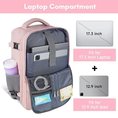 Taygeer Laptop Backpack for Women, Large Travel Backpack with 17.3 inch Laptop Compartment, TSA Friendly 40l Carry On Mochila, Daypack Business Computer Bag for Office Work Travel Essentials, Pink - Image 6