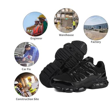 LIANGGO Steel Toe Shoes for Men Women Composite Toe Safety Work Non Slip Industrial Air Cushion Tennis Sneakers Black 38.5 - Image 6