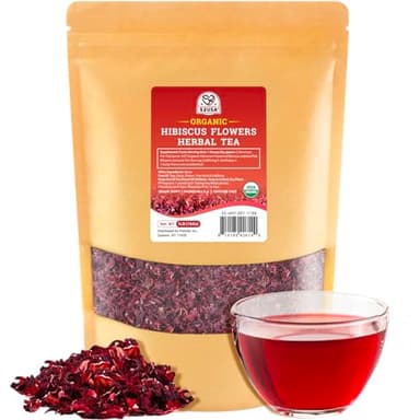 52USA Organic Hibiscus Flowers, Hibiscus Tea, 1 lb (16oz), Hibiscus Flowers Herbal Tea, 100% Certified Organic, Cut and Sifted, Flor de Jamaica, Gluten Free, Non GMO, Keto Friendly - Image 1