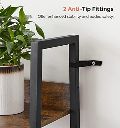 VASAGLE Bookshelf, 5-Tier Narrow Book Shelf, 11.8 x 13.3 x 66.9 Inches, Ladder Shelf for Home Office, Living Room, Bedroom, Kitchen, Rustic Brown and Ink Black ULLS109B01 - Image 5