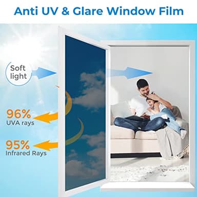 Coavas One Way Privacy Window Film,Reflective Home Glass Mirror Tint See Out Not in,Heat UV Blocking Static Cling for Office Front Door Daytime Privacy Covering, Blue-Silver,29.5x157.5 in - Image 2