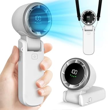 GQIRIL Mini Handheld Portable Fan - Small Foldable Personal Hand Desk Neck Fan with LED Display, 3600mAh Adjustable Speed (1-100) Rechargeable USB Hand Geld Fan Gifts for Home Travel Outdoor (White) - Image 1