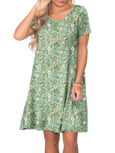 lionstill Women's Plus Size T Shirt Dress Summer Casual Short Sleeve Swing Floral Dresses with Pockets, Green Sparrow Floral 2XL - Image 2