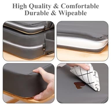 TOTIDYH Toddler Booster Seat for Dining Table, Non-Slip Kitchen Chair Booster Seat with Backrest and Adjustable Straps, Portable PU Waterproof Travel Baby Booster Increasing Cushion - Image 4