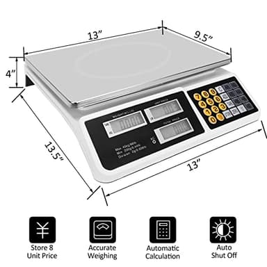 Price Computing Scale 88lb/40kg LCD Digital Commercial Price Scale with Stainless Steel Platform,Produce Scale & Food Scale for Farmers Market, Retail Outlets, Meat Shop (Flat Plate) - Image 3