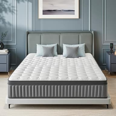 LIKIMIO 10 Inch Queen Size Mattress in a Box, Gel Memory Foam Zoned Hybrid with Cool Ice Silk Cover, Reinforced Edge Individually Pocket Springs, Zero Motion, Medium Firm, SG Made, CertiPUR-US - Image 1