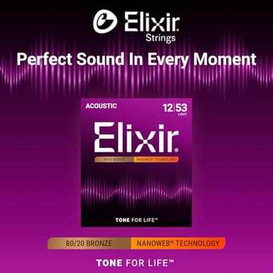Elixir Strings, Acoustic Guitar Strings, 80/20 Bronze with NANOWEB Coating, Longest-Lasting Bright and Focused Tone with Comfortable Feel, 6 String Set, Light 12-53 - Image 3