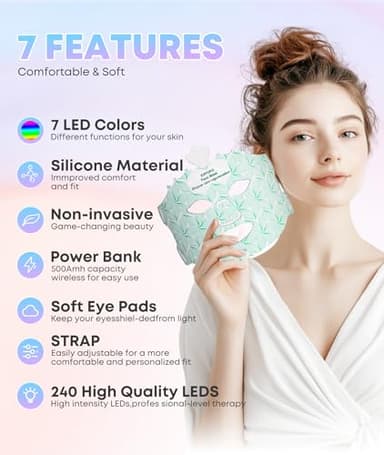 Red Light Therapy Mask for Face, 7 Colors LED Face Mask Light Therapy At Home, Led Face Mask Light Therapy, Green - Image 5