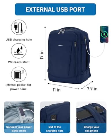 ECOHUB 17'' Travel Backpack, Personal Item Backpack with 13 Pockets, Flight Approved Carry on Backpack with USB Port & Luggage Sleeve, Travel bag for Men & Women, Water Resistant Backpack, Blue - Image 7