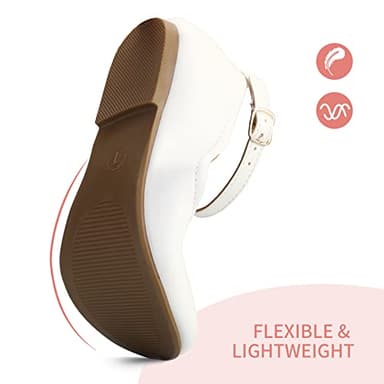 K KomForme Girl's Ballerina Flat Ankle Strap Dress Ballet Flat Shoes (Toddler/Little Kid/Big Kid) for Wedding Party School White-pu - Image 4