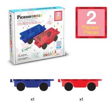 PicassoTiles 2 Piece Car Construction Vehicles Truck Toys for Magnetic Building Blocks Magnet Toy Kit with Sensory Magnets Re-Enforced Hitch & Long Bed Travel Educational Girls Boys Toddlers Ages 3+ - Image 2