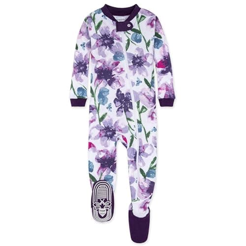 Burt's Bees Baby baby girls Pajamas, Zip Front Non-slip Footed Pjs, 100% Organic Cotton and Toddler Sleepers, Purple Watercolor Daylily, 18 Months US - Image 1