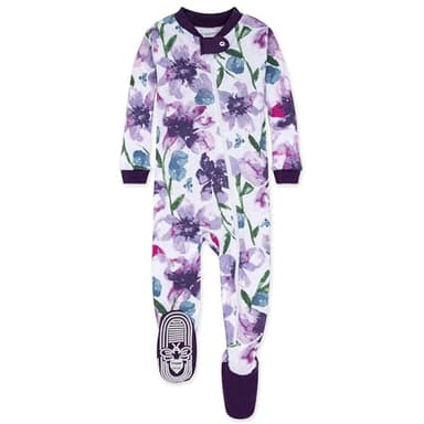 Burt's Bees Baby baby girls Pajamas, Zip Front Non-slip Footed Pjs, 100% Organic Cotton and Toddler Sleepers, Purple Watercolor Daylily, 18 Months US - Image 1