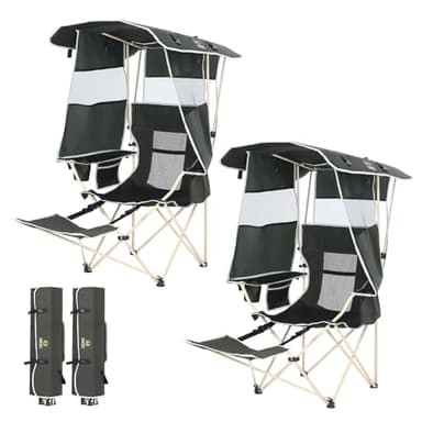 Nice C Chair with Canopy, Umbrella Chairs, Chair with Shades, Sports Chairs, w/Removable Footrest, Cooler Bag, Cup Holder for Camping, Fishing, Sports, Beach (2-P Green) - Image 1