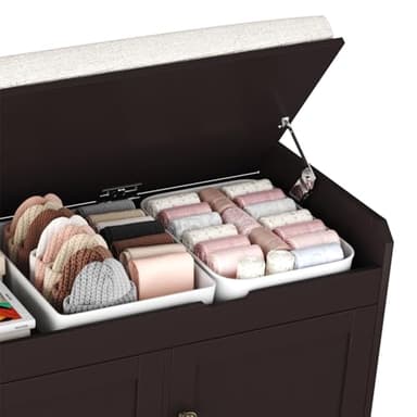 HOMEFORT 41.3" Shoe Bench with Lift Top Storage, Entryway Bench with Cushioned Seat, Wooden End of Bed Bench, Shoe Cabinet Bench with Hidden Storage Space, for Bedroom, Hallway,Espresso - Image 9