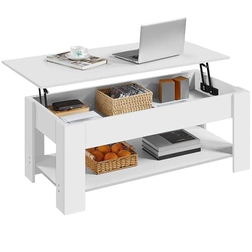 Yaheetech Lift Top Coffee Table with Hidden Compartment and Storage Shelf, Rising Tabletop Dining Table for Living Room Reception Room, 47.5in L, White - Image 1