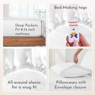 King Size Sheets Set - Natural 100% Cotton Sheets King Size With Deep Pockets, Soft Sateen Weave, Breathable, Cooling and Durable Bedding Set by California Design Den (White) - Image 4