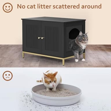 Homhedy Cat Litter Box Enclosure, Cat Washroom Furniture with Metal Frame, Pet House, Fit Most of Litter Box, Modern Style, Black and Gold - Image 3