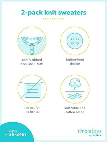 Simple Joys by Carter's Baby 2-Pack Knit Cardigan Sweaters, White/Pink, 0-3 Months - Image 4