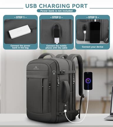 AREYTECO Travel Backpack, 50L Expandable Extra Large Laptop Backpack, Carry On Backpack Water Resistant Business Suitcase Daypack Bag Fits 17 Inch Laptops, Travel Gifts for Men Women, Black - Image 5