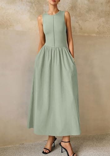 PRETTYGARDEN Maxi Dresses for Women 2025 Summer Casual Sleeveless Patchwork Flowy Vacation Sundress Knit Long Work Tank Dress(Light Green,Large) - Image 4