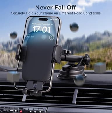 Phone Holders for Your Car [Ultra-Durable Suction] Cell Phone Car Mount for Dashboard Windshield Air Vent Universal Automotive Accessories Car Mount Cradles Fit for iPhone Android Smartphones - Image 6