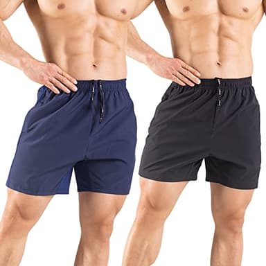 Gaglg Men's 5" Running Shorts 2 Pack Quick Dry Athletic Workout Gym Shorts with Zipper Pockets Black/Navy,XX-Large - Image 2
