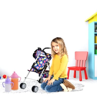 fash n kolor® - Doll Stroller My First Baby Doll Strollers Toy - Flower Design with Basket in The Bottom- Doll Accessories 2 Free Magic Bottles Included (Flower Design) - Image 7