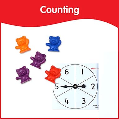 edxeducation Counting Bears with Matching Bowls | 60 Counters, 6 Bowls, 2 Spinners | Color Sorting Sensory Toys | Early Math Manipulatives - Image 3