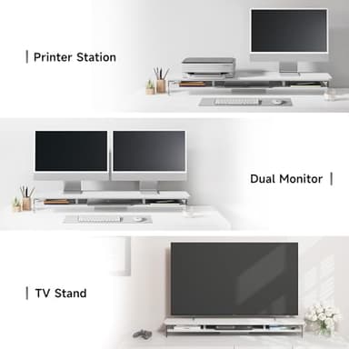 Fenge Acrylic Monitor Stand Riser, 42.5 Inches Dual Monitor Stand with Metal Storage, 2 Tier Acrylic Computer Riser for Desk, Clear Laptop Stand for PC, Laptop, Printer, TV, White - Image 5