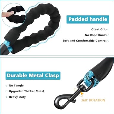 Rttochfy Rope Dog Leash 2/4/5/6/8/10 FT with Comfortable Padded Handle and Highly Reflective Threads for Small Medium and Large Dogs Heavy Duty (1/2"-5 FT, Blue) - Image 3