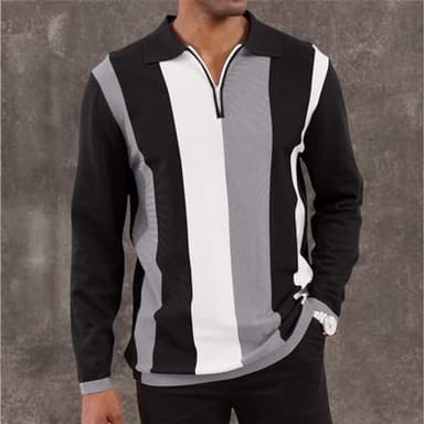 Men's Fashion Polo Shirts Vintage Striped Knitting Shirts Casual Slim Fit Golf Shirts - Image 2