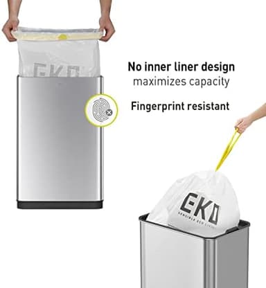 EKO Mirage-T 50 Liter / 13.2 Gallon Touchless Rectangular Motion Sensor Trash Can, Brushed Stainless Steel Finish - Image 5